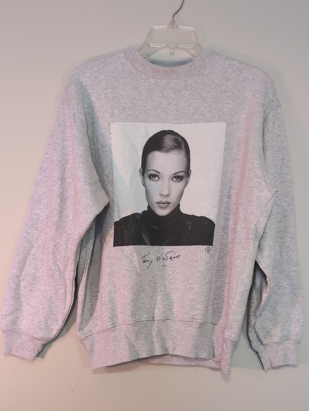 Anine Bing Gray Crewneck Sweatshirt with Black-and-White Portrait